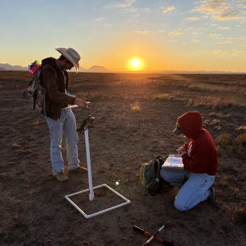 Two students testing soil samples